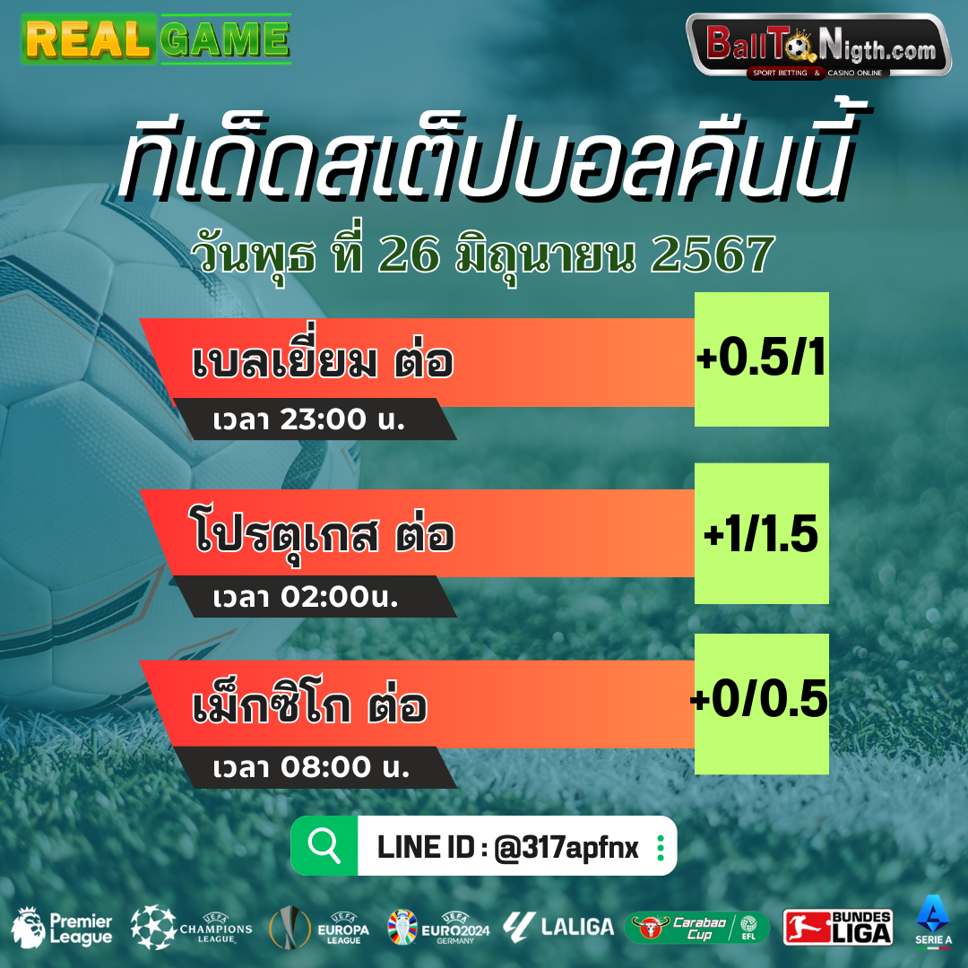 ทีเด็ดบอลคืนนี้ Balltonigth ประจำวันพุธที่ 26 มิถุนายน 2567