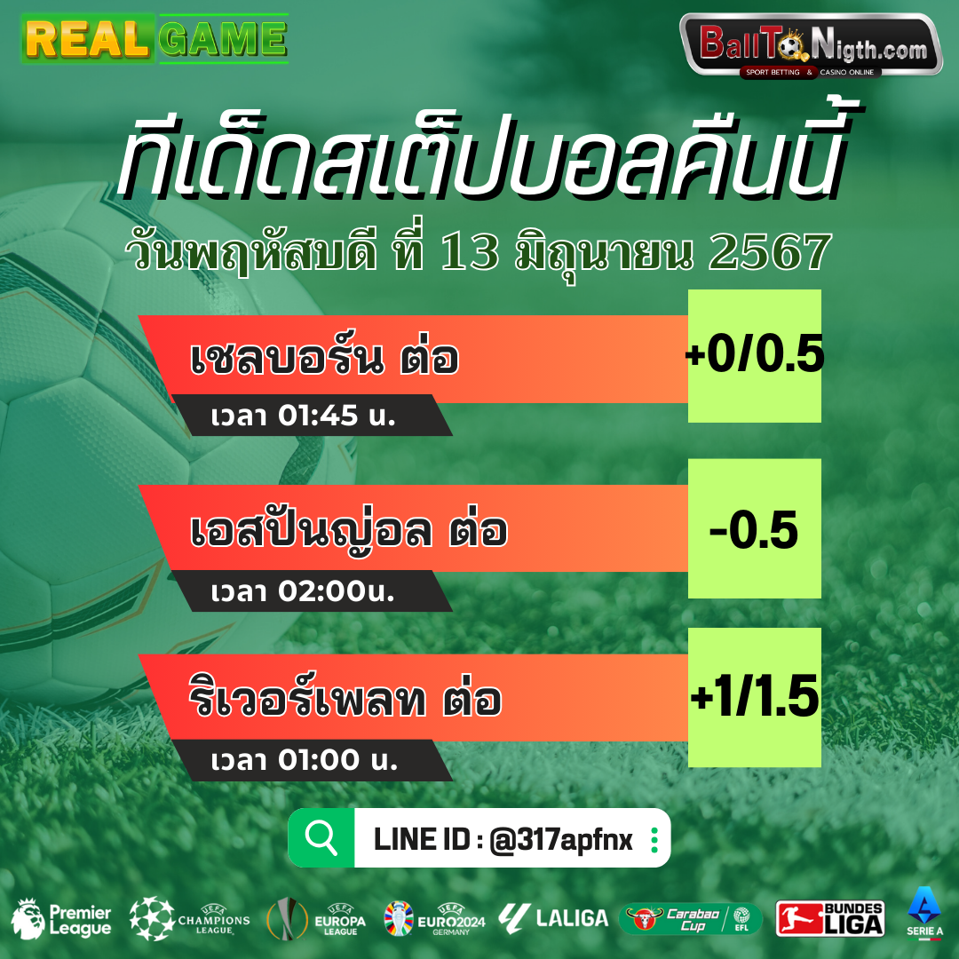 ทีเด็ดบอลคืนนี้ Balltonigth ประจำวันพฤหัสบดีที่ 13 มิถุนายน 2567